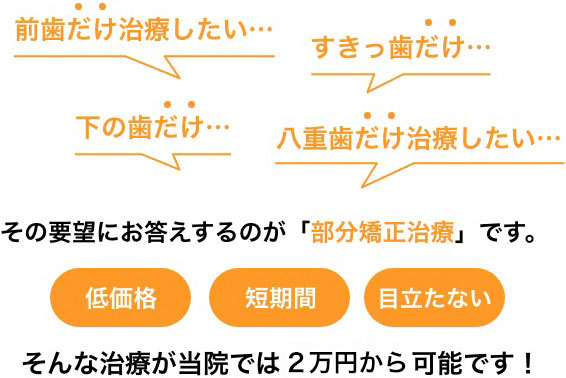 部分矯正治療が2万円から可能です